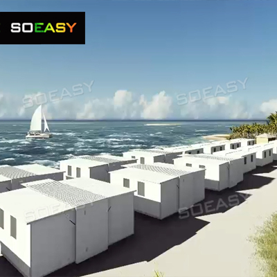 Soeasy China Supplier Prefab Foldable Expandable Container House untuk Seaside Resort / Hotel dengan Lantai Kaca
